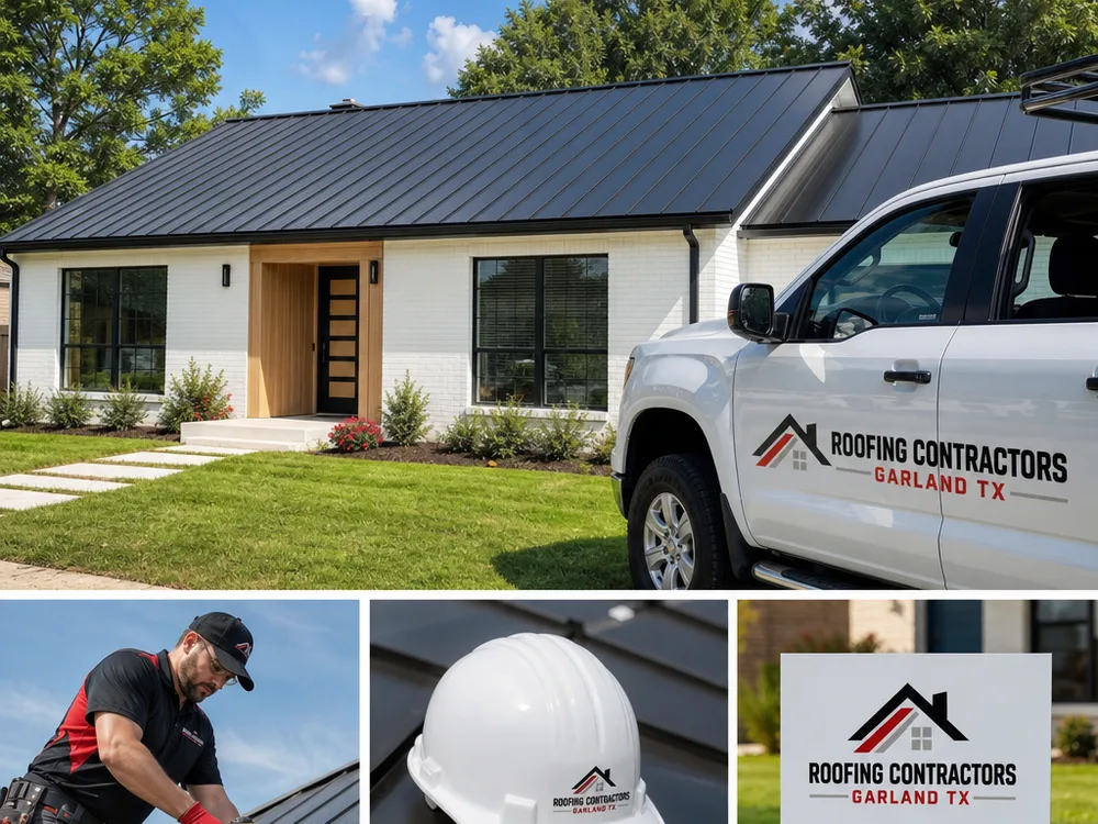 Finished standing seam metal roof with crisp eaves and gutter line on a Garland home