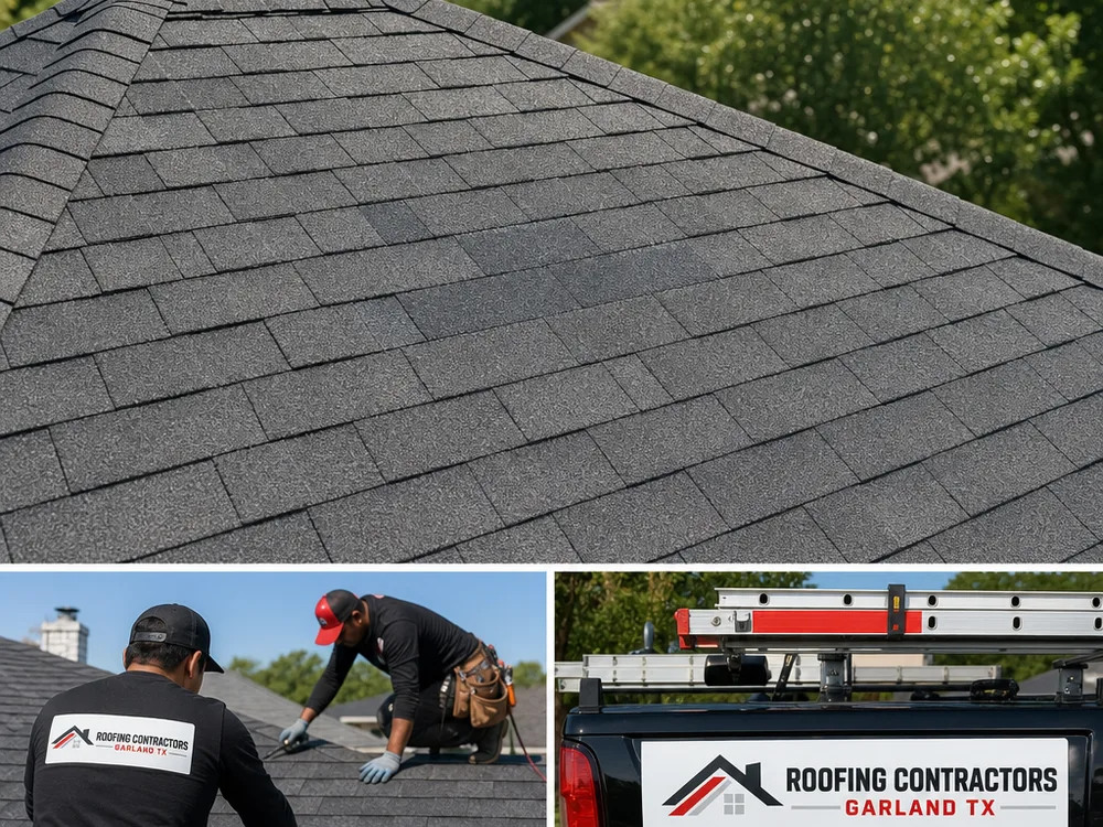 Finished asphalt shingle repair blended into the existing roof field